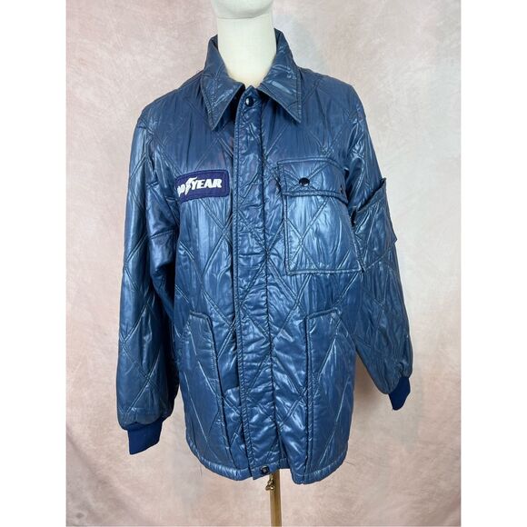 Vintage 70s 80s Goodyear Racing Quilted Workwear Jacket Medium Large NASCAR - Picture 1 of 10